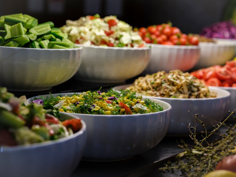 Build your own salad bowl with fresh toppings and dressings